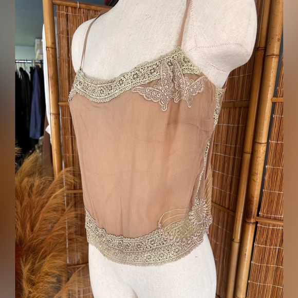 Y2K Arden B Luxe 100% Silk Sheer Butterfly 1990’s Tank Top - Picture 4 of 8